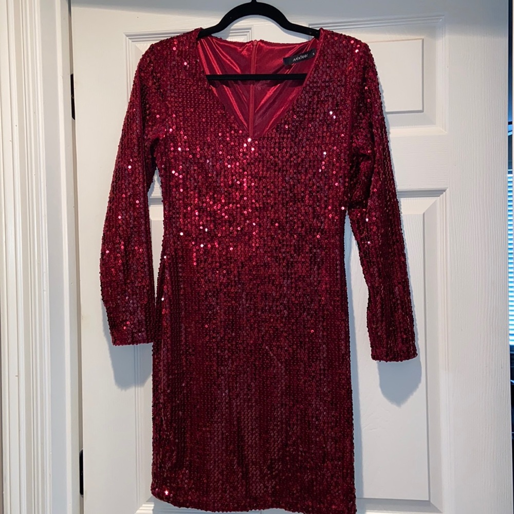 Long sleeve fiery red sequin dress